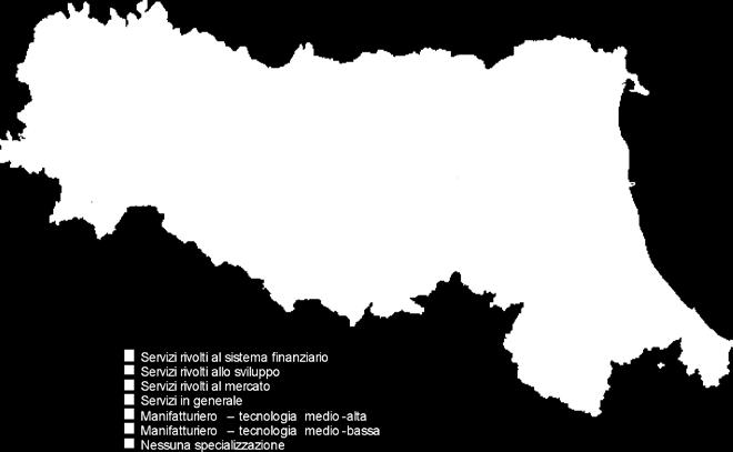 Manifatturiero per livello tecnologico Provincia Basso Medio basso Medio alto Alto Basso Alti rivolti al mercato Piacenza,8%,9%,% 6,% 7,7% Parma 6,6% 7,%,9%,% 68,% Reggio Emilia,%,% 9,%,8% 68,%