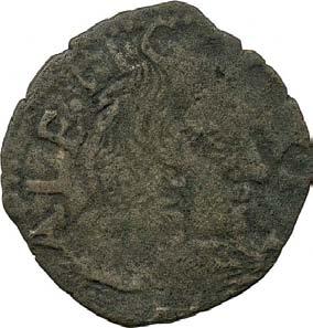 451. Mezzo denaro, 1637-1660 ca. Rame g 0,76 mm 17,13 inv. SS-Col 594632 D/ (dal basso a s.