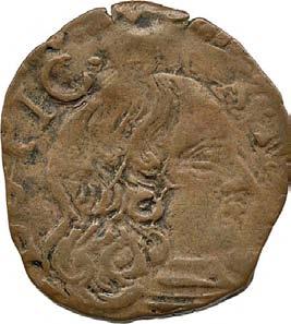 452. Mezzo denaro, 1637-1660 ca. Rame g 0,62 mm 15,13 inv.