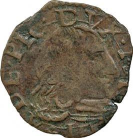 456. Mezzo denaro, 1637-1660 ca. Rame g 1,07 mm 16,54 inv. SS-Col 594635 D/ (dal basso a s.