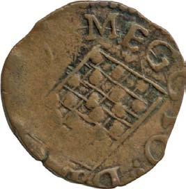 467. Mezzo denaro, 1637-1660 ca. Rame g 0,78 mm 15,55 inv. SS-Col 594546 D/ MEGGIO (rosetta) DEN [.