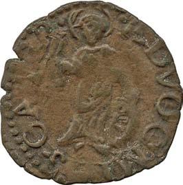 474. Mezzo denaro, 1637-1660 ca. Rame g 0,94 mm 17,26 inv. SS-Col 594539 D/ (dal basso a s.