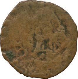 477. Mezzo denaro, 1637-1660 ca. Rame g 0,77 mm 16,17 inv. SS-Col 594545 D/ (dal basso a s.) [...] CA [.