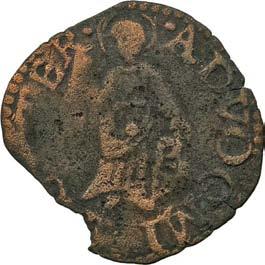480. Mezzo denaro, 1637-1660 ca. Rame g 0,49 mm 17,55 inv. SS-Col 594541 D/ (dal basso a s.