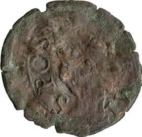 486. Mezzo denaro, 1637-1660 ca. Rame g 0,60 mm 18,00 inv. SS-Col 594636 D/ (dal basso a s.) S POS [.