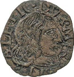 449. Mezzo denaro, 1637-1660 ca. Rame g 0,80 mm 16,26 inv. SS-Col 594633 D/ (dal basso a s.