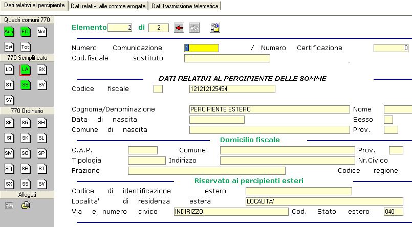 - 8 - Manuale di Aggiornamento Nel dichiarativo verranno ripresi i valori inseriti 2.1.