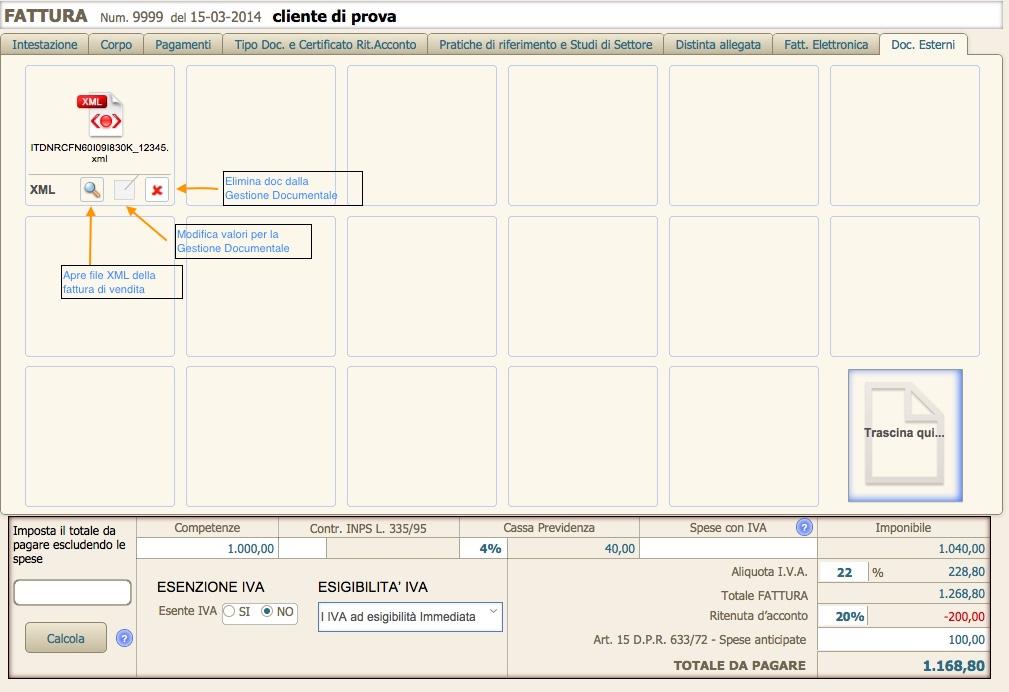 Una copia del file xml così generato verrà collocata automaticamente anche nel tab Doc esterni e potrà essere visionato anche attraverso la sezione Gestione Documentale.