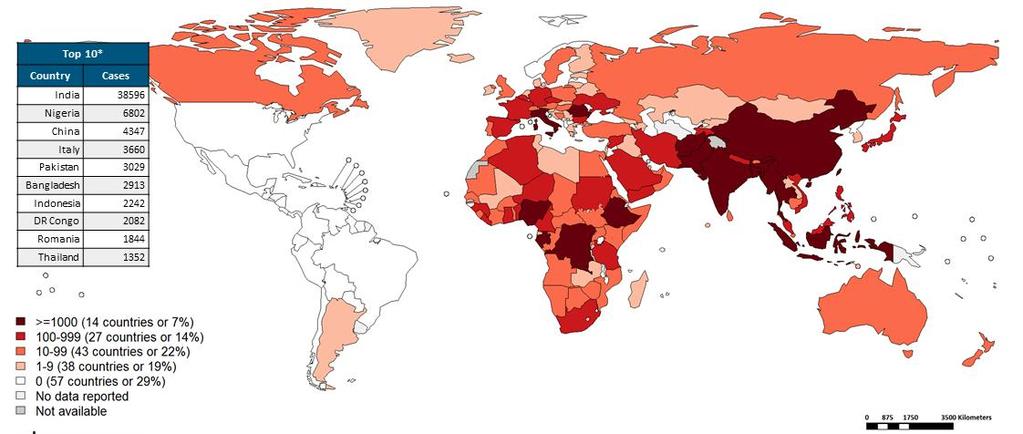 Casi di Morbillo notificati nel mondo,