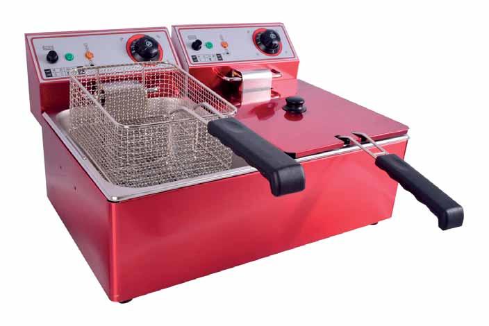 linea economica FSR ROSSE STAR LINE / economy line FSR RED STAR LINE Friggitrice elettrica Fornita di coperchio e cestello Telaio, vasca e cestello in acciaio inox Termostato EGO Electrict deep fryer