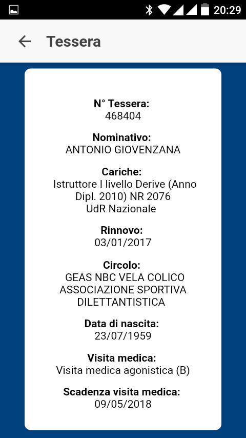 Mostra nel dettaglio tutti i dati del tesseramento.