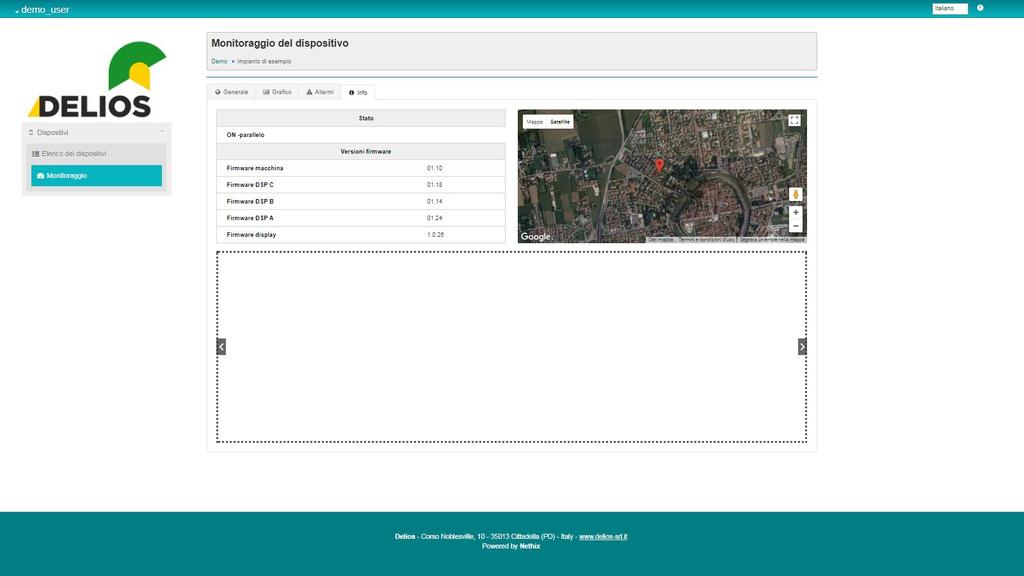 6.8 Monitoraggio Info L accesso alla pagina INFO permette di visualizzare le informazioni relative allo stato del sistema al momento della consultazione nonché i dati identificativi delle versioni
