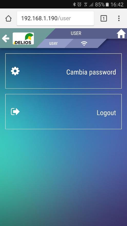 Menù USER Accedere al menù USER per modificare della password di accesso predefinita