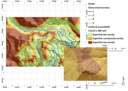Modello applicativo: accessibilità Risoluzione 10 m Velocità squadre : 4 km/h (in piano) 400 m/h (in terreni con pendenza > 8%)
