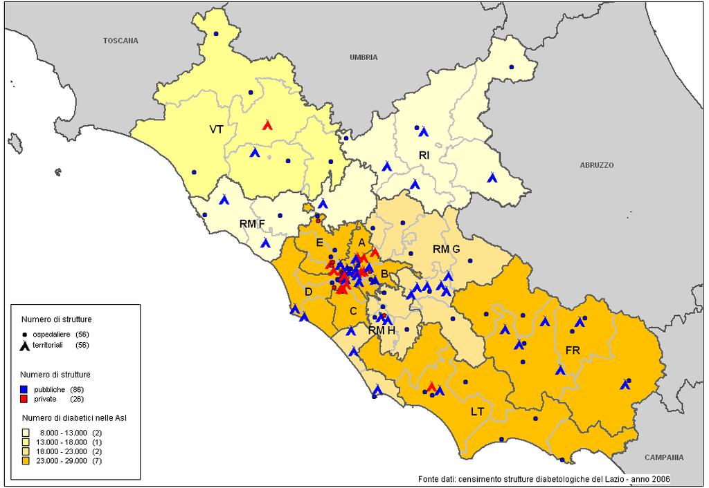 Distribuzione delle strutture diabetologiche per adulti.