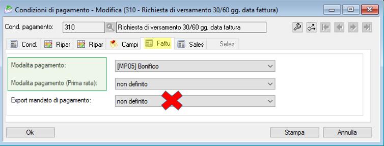 Condizioni di pagamento Le condizioni di pagamento devono essere controllate sulle anagrafiche esistenti e modificate assegnando il codice definito dall agenzia.