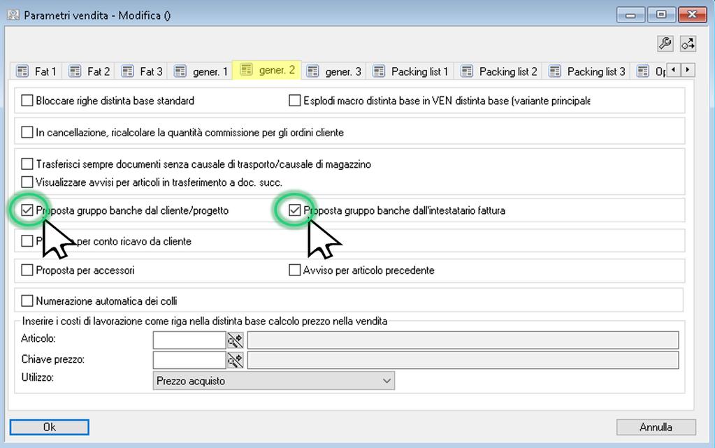 impostazione nei parametri vendita che si trovano sotto Fatturazione > Tabelle > Parametri di vendita.