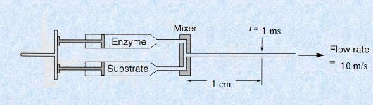 Metodi a mescolamento rapido Flusso continuo: le soluzioni dell enzima e del substrato sono introdotte mediante siringhe in una camera di mescolamento La miscela viene pompata ad una velocità