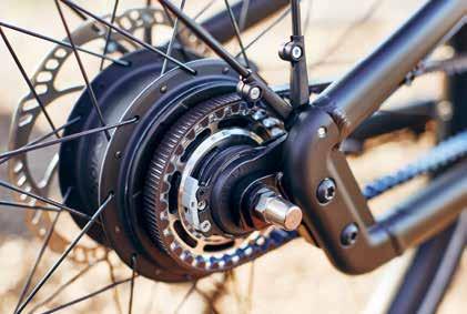 Le nostre e-bike touring, mountain e light sono dotate di cambio a deragliatore Shimano con 10 o 11 rapporti per ciclisti sportivi.