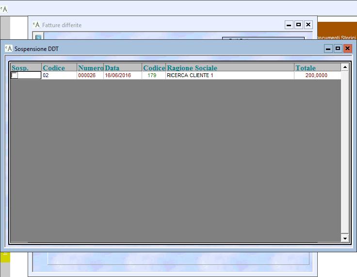 corrispondente alla riga del ddt che non si vuole includere nella fatturazione, e mettere il visto di sospenzione cliccando con il mouse o premendo spazio.