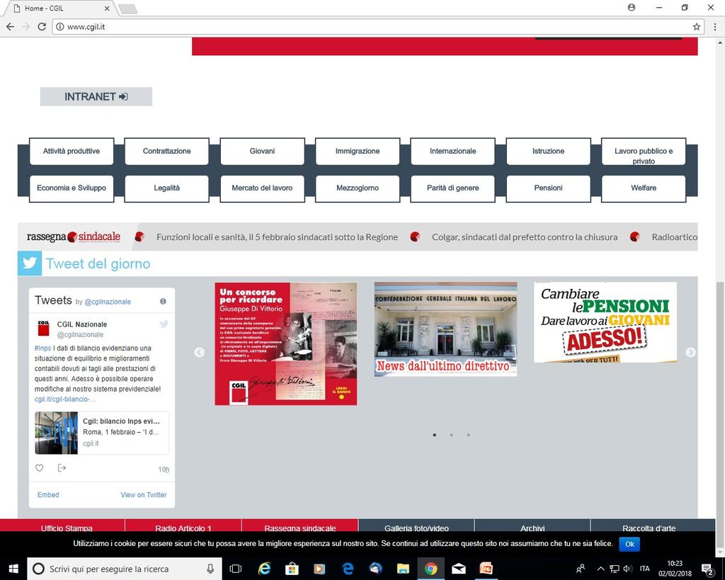 DAL SITO DELLA CGIL È POSSIBILE ACCEDERE ALLA HOME PAGE DELL ARCHIVIO