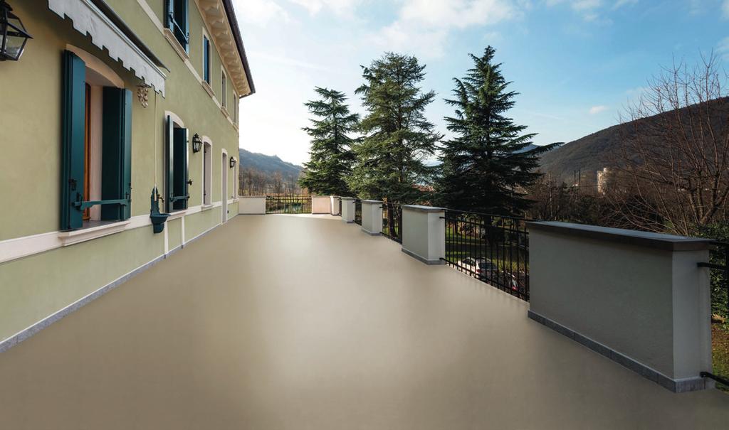 elastomerica bicomponente resistente all acqua, agli UV e al pedonamento specifi catamente formulata per realizzare delle fi niture colorate monocromatiche su un terrazzo