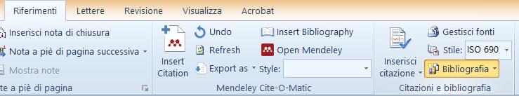 specifica fonte Per creare una bibliografia automatica da Riferimenti > Citazioni e