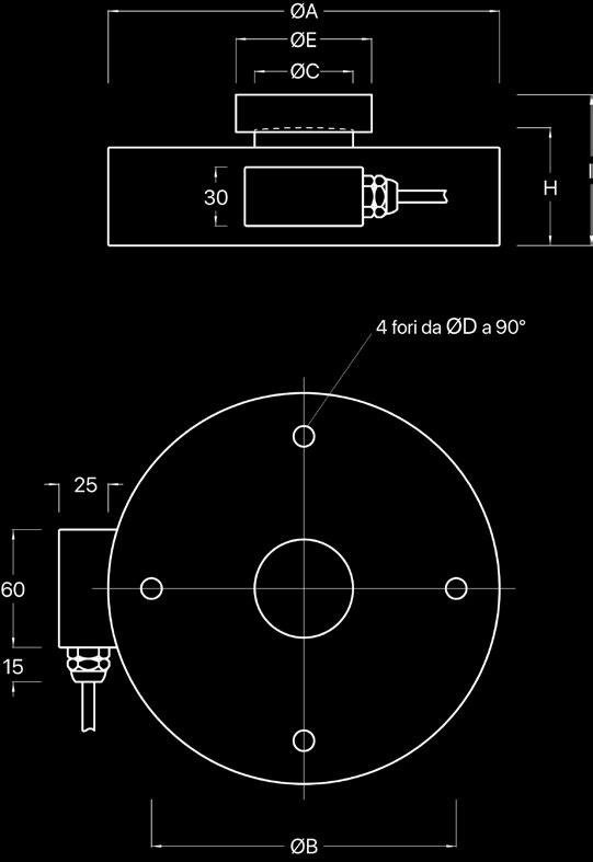 LC255 Cella di carico a basso profilo Modello LC255-01 LC255-02 LC255-03 LC255-04 LC255-05 LC255-06 LC255-07 LC255-08 Carico (Kg) 100 250 500 1000 2500 5000 10000 20000 ØA ØB ØC ØD ØE H I Kg 84 70 20