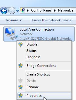 Selezionare la Local Area connection (Connessione alla rete locale (LAN)) attraverso la quale