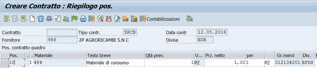 Si presenta la seguente schermata che contiene i dati di posizione del contratto: Figura 107. Dati di posizione contratto aperto.