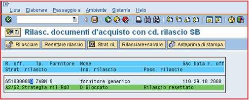 Per impostare il codice di rilascio selezionare con un clic del mouse il numero documento che si vuole resettare e premere il pulsante.