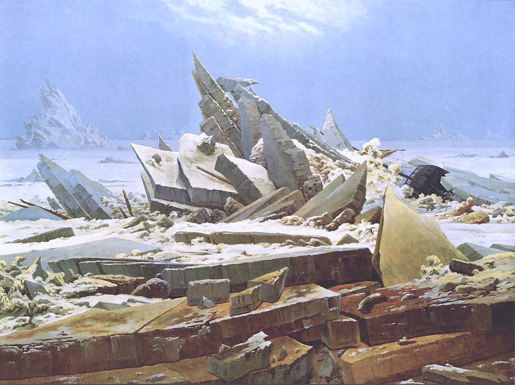 Caspar David FRIEDRICH IL NAUFRAGIO DELLA SPERANZA (1822) Antartide, dei blocchi di ghiaccio sono stati spezzettati dall urto provocato dalla nave Speranza (in procinto di affondare, si nota sullo
