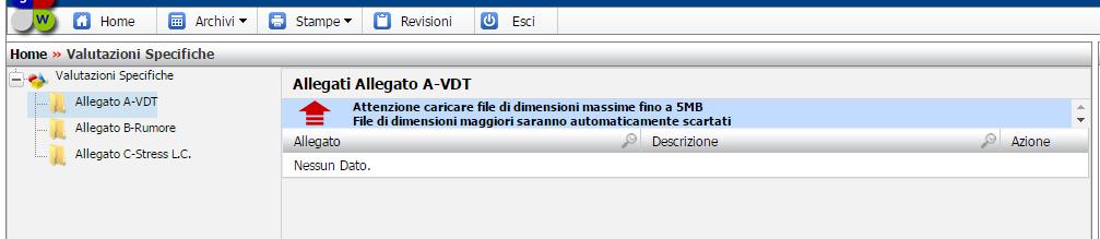 1.1.7 Valutazioni specifiche Cliccando sul nodo Valutazioni specifiche, si visualizza la tabella per l archiviazione documentale: Si potranno creare n-cartelle, agendo sull albero posto a sinistra