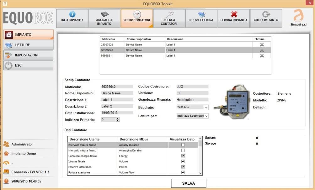 EQUOBOX TOOLKIT LITE INTERFACCIA SOFTWARE Gestione anagrafica multi-impianto Scadenzario letture contatori impianto Download