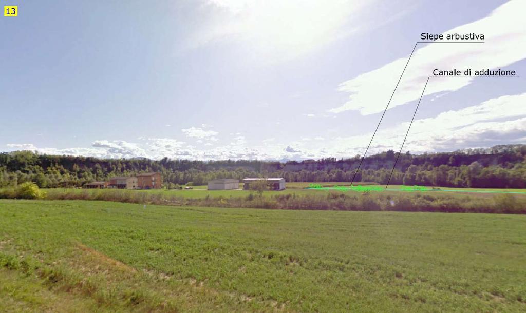 Vista dalla strada comunale in lontananza della zona dove è previsto i primo tratto di canale, integrata a ridosso della fascia alberata ripariale.