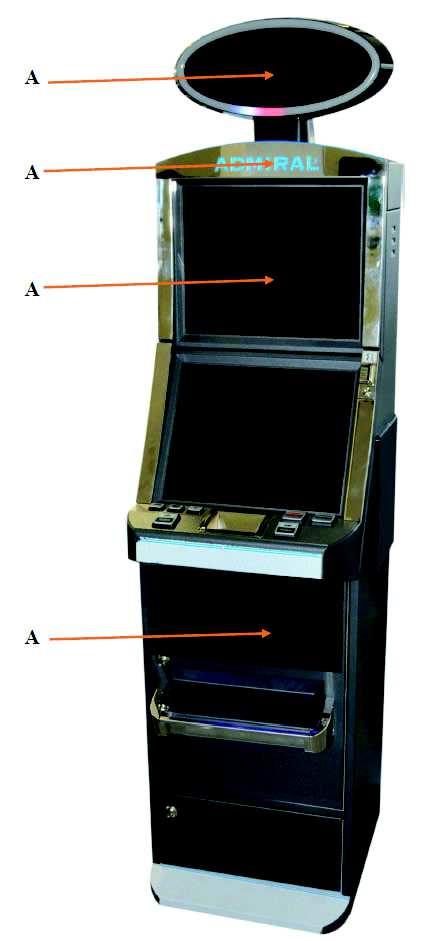 Varianti cabinet LOUNGE : Gli elementi contrassegnati (A) sono personalizzabili con grafiche e loghi cliente Varianti cabinet DOUBLE VLT : la struttura del cabinet può essere verniciata di colore