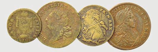franchi ai 5 centimes BB qfdc 15 7146 FRANCIA - Lotto di tre monete BB BB+ 40 7159 FRANCIA - lotto di tre gettoni di Luigi XV (mm.