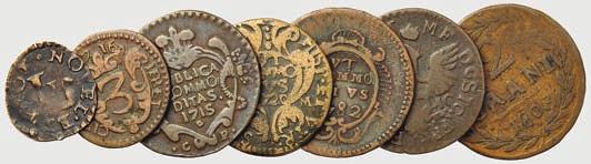 2 grani 1803, 3 cavalli 1716, Novellara quattrino - Lotto di 7 monete MB+ BB+ 50 7347 PARMA/PIACENZA - Lotto di 5
