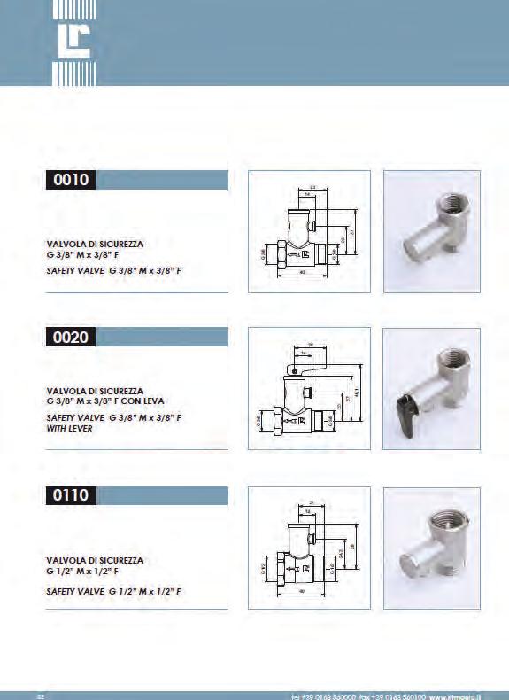 overpressure valves for water heaters _ per scaldacqua elettrici INDICAZIONI PER LA CONSULTAZIONE DIRECTIONS FOR CONSULTATION I prodotti sono realizzati con materie prime e componenti rispondenti