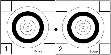(il foro è nella visuale ma fuori dei cerchi - il punto è 4) E Tiro multiplo su una visuale In caso di colpo multiplo su una visuale del bersaglio viene conteggiato il più basso ed applicato 1 punto