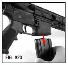 centro del Bullet-button (fig. A22). Solo così si causa lo sgancio del caricatore dall arma (fig. A23). Pulizia e manutenzione ATTENZIONE: assicurarsi che l arma sia scarica prima di pulirla.
