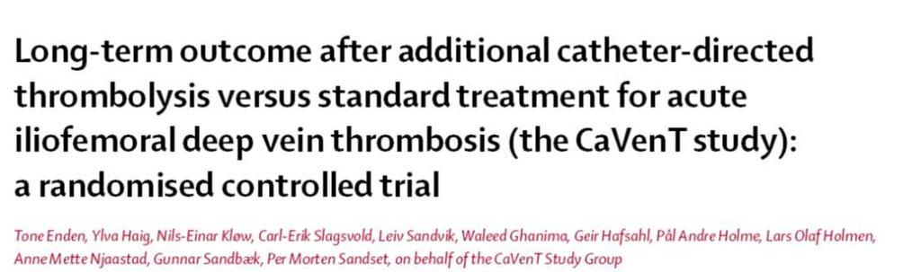 Pharmaco-mechanical thrombolysis/trombolisi - 13 209 pazienti con TVP iliaco-femorale Catheter directed thrombolisys aggiuntiva(n=90) Trattamento standard da solo p* n % (IC al 95%) n % (IC al 95%)