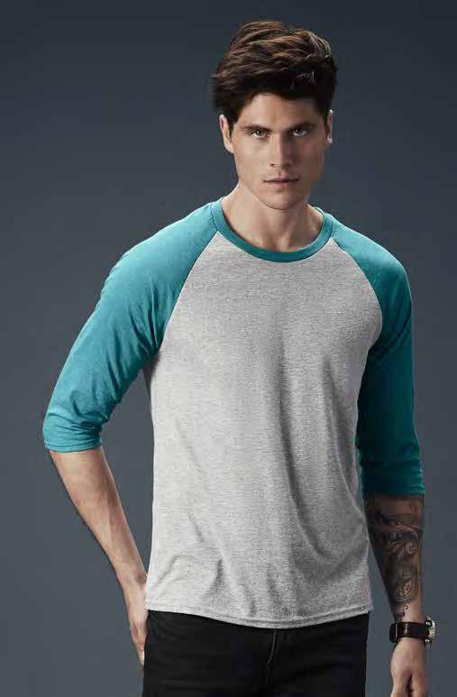 TRI blend POLY Cotton THERMAL Cotton T-SHIRT MANICA LUNGA AN6755 Tri-Blend baseball maglia girocollo manica 3/4 25% Cotone pettinato Ring Spun Tessuto /1 50% Poliestere - 25% Rayon - 159 gr/m 2