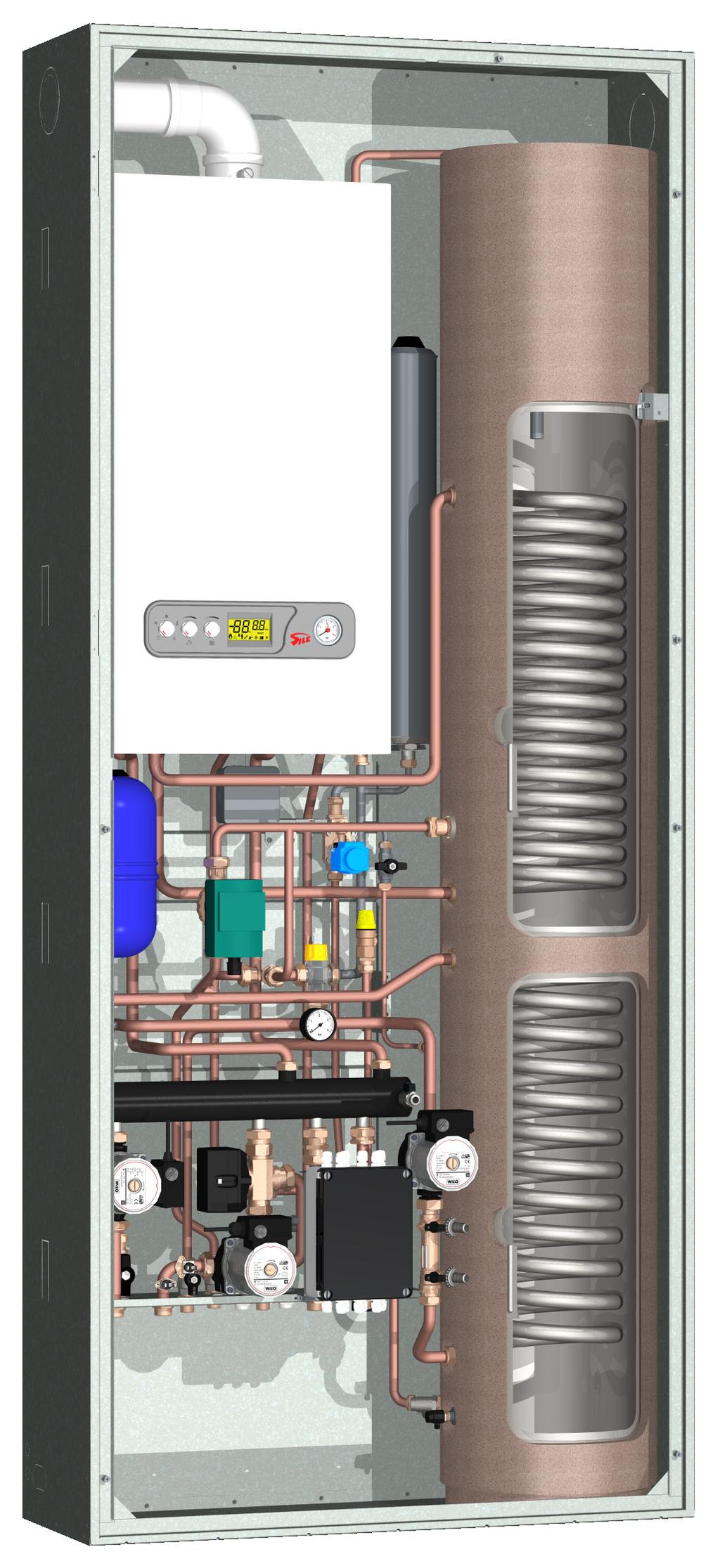 SIM 150/230 N3V con caldaia con valvola deviatrice per bollitore Il SIM 150/230 N3V è un sistema realizzato con caldaia con valvola deviatrice e bollitore a doppio serpentino.