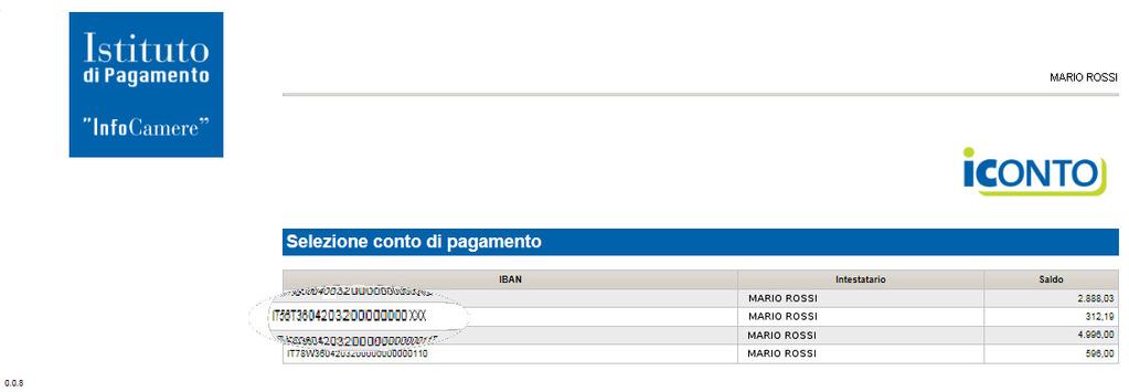 Effettuata l autenticazione, Il sistema propone la lista dei conti associati all utente.