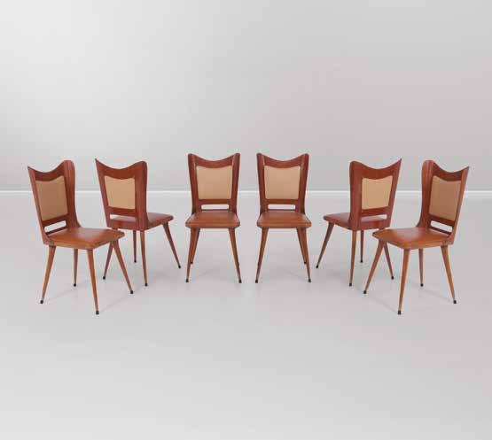 511 Carlo Ratti Sei sedie in legno con rivestimento in