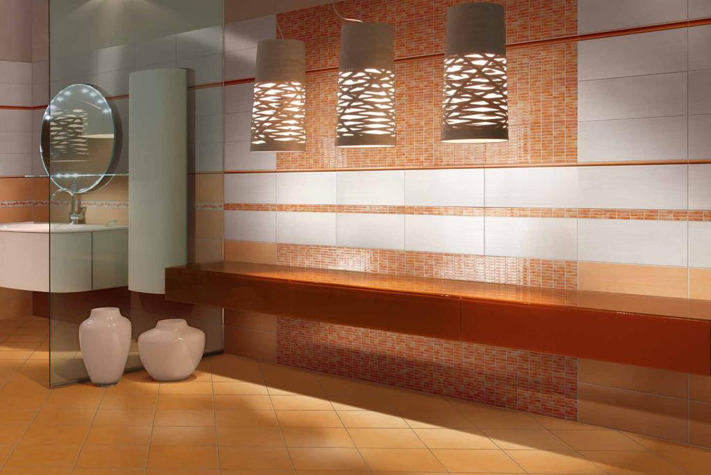 wall: bianco e arancio 20x50 cm. 8 x20 - mosaico rettangolo arancio 20x50 cm.