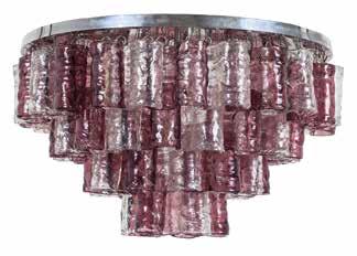 4267 ZEROQUATTRO (Editore) Una lampada a plafone, anni 70. Acciaio cromato, vetro di Murano formato in stampo e curvato.