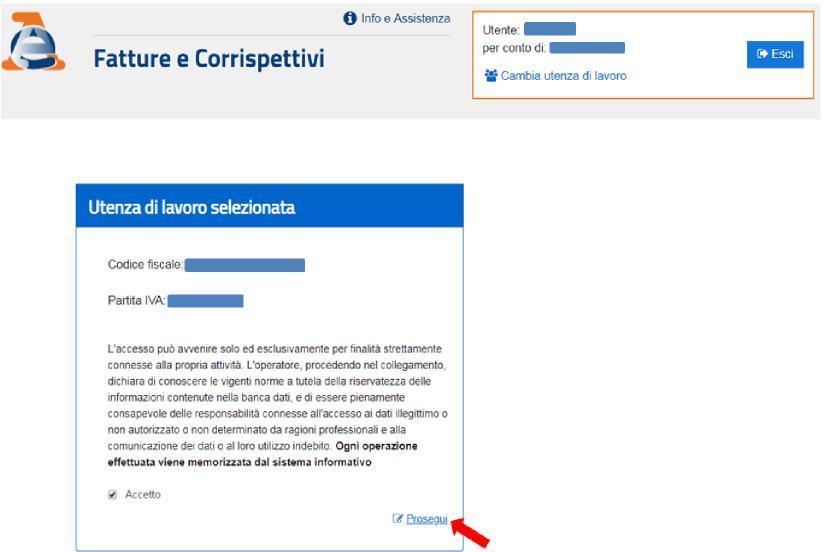 Bisogna accettare l informativa fornita e cliccare sul tasto Prosegui come di seguito mostrato: