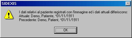 3 Uso 3.5 Gestione delle immagini 3.5.3.4 Dati paziente divergenti Esempio di schermata Dati paziente divergenti Se i dati del paziente registrati sull'immagine selezionata non concordano con quelli
